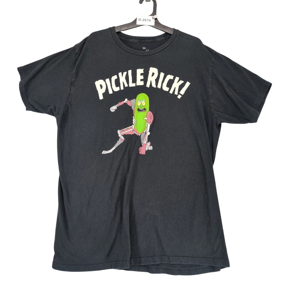 Rick and Morty Pickle Rick Black T-Shirt Mens XL Adult Swim Cartoon Streetwear